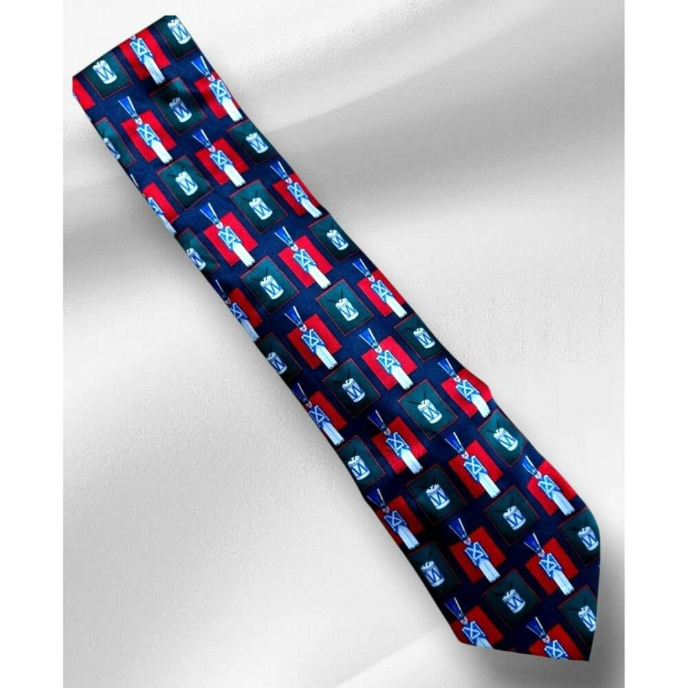 VTG Holidays Neck Tie Toy Soldier Drum Silk Red Blue Green Christmas Drummer Boy